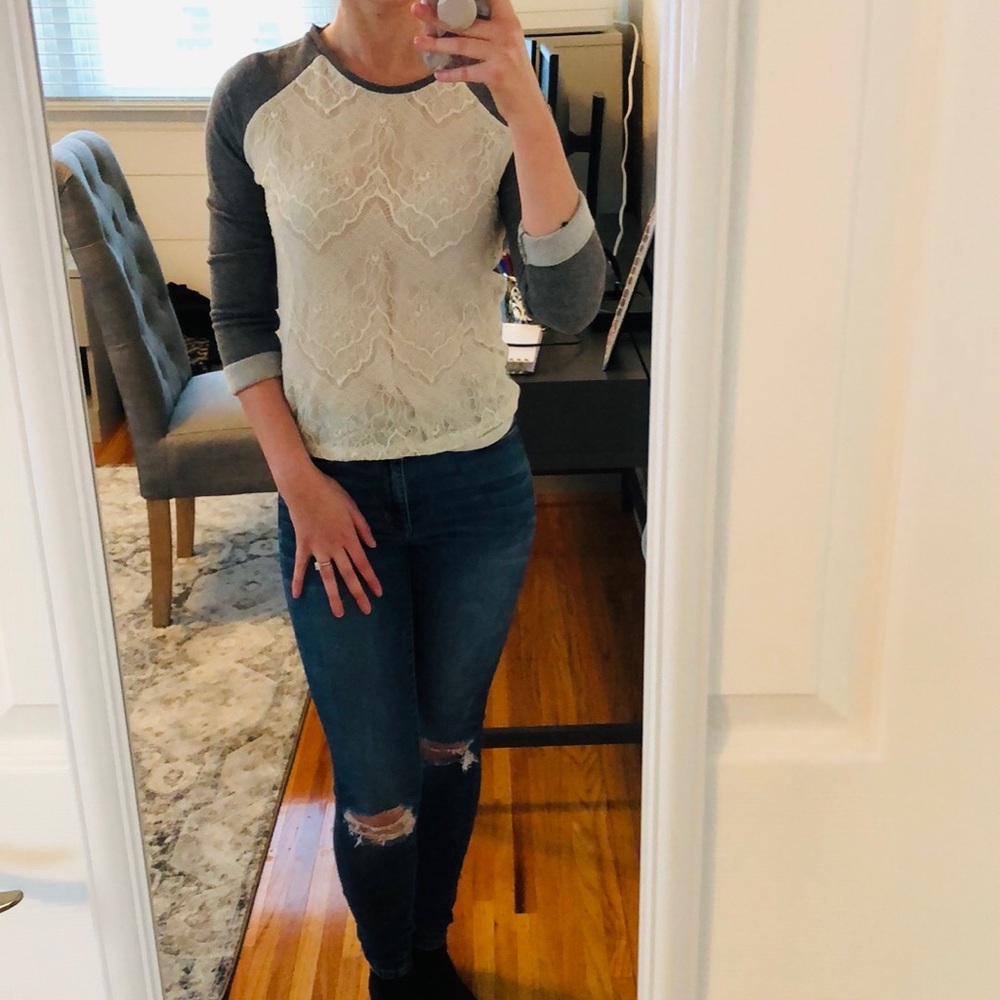 Divided Lace Grey Crewneck Sweater